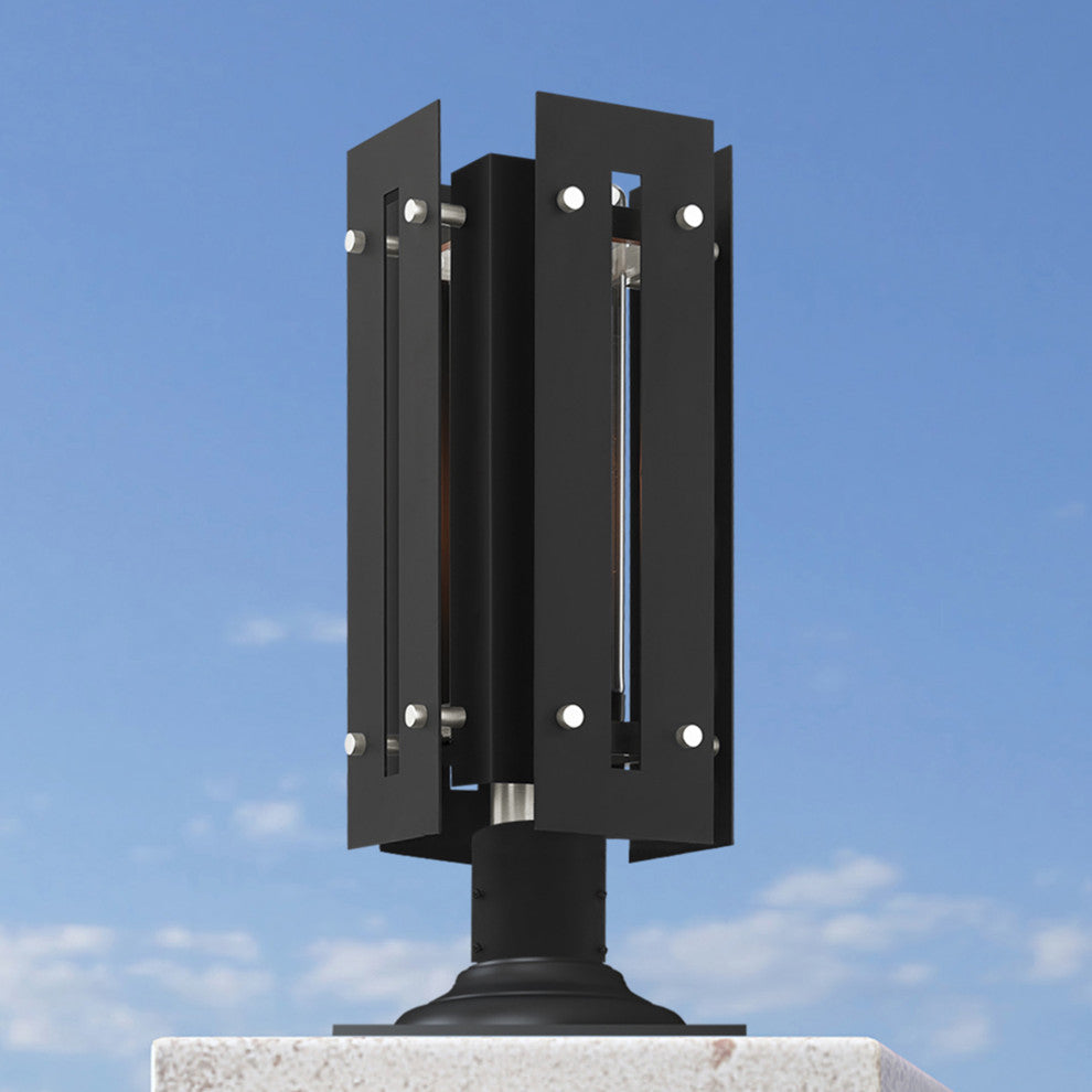 Livex Utrecht 1 Light Black/Brushed Nickel Large Outdoor Post Top Lantern