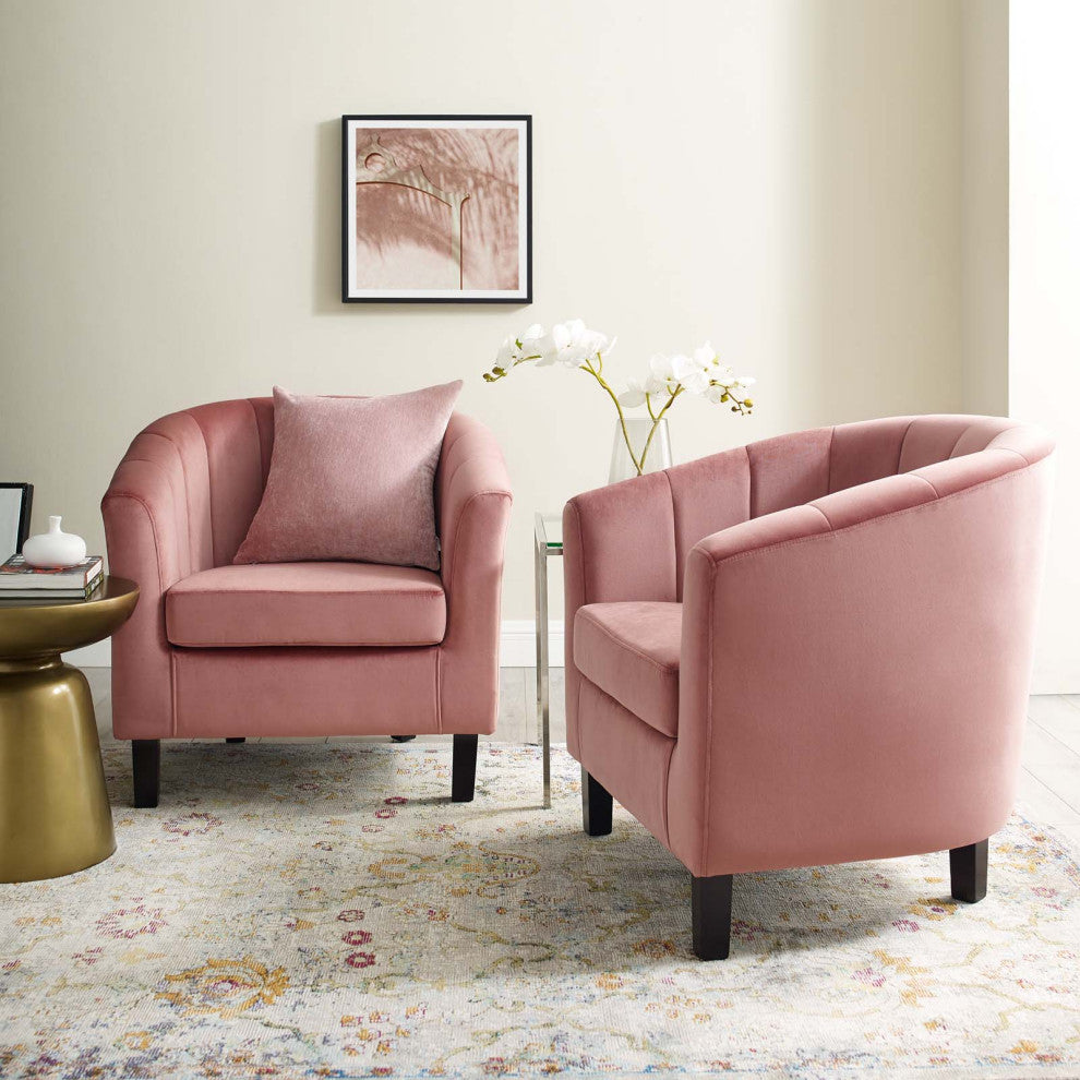 Tufted Armchair Accent Chair, Set of 2, Velvet, Pink, Modern, Lounge Hospitality