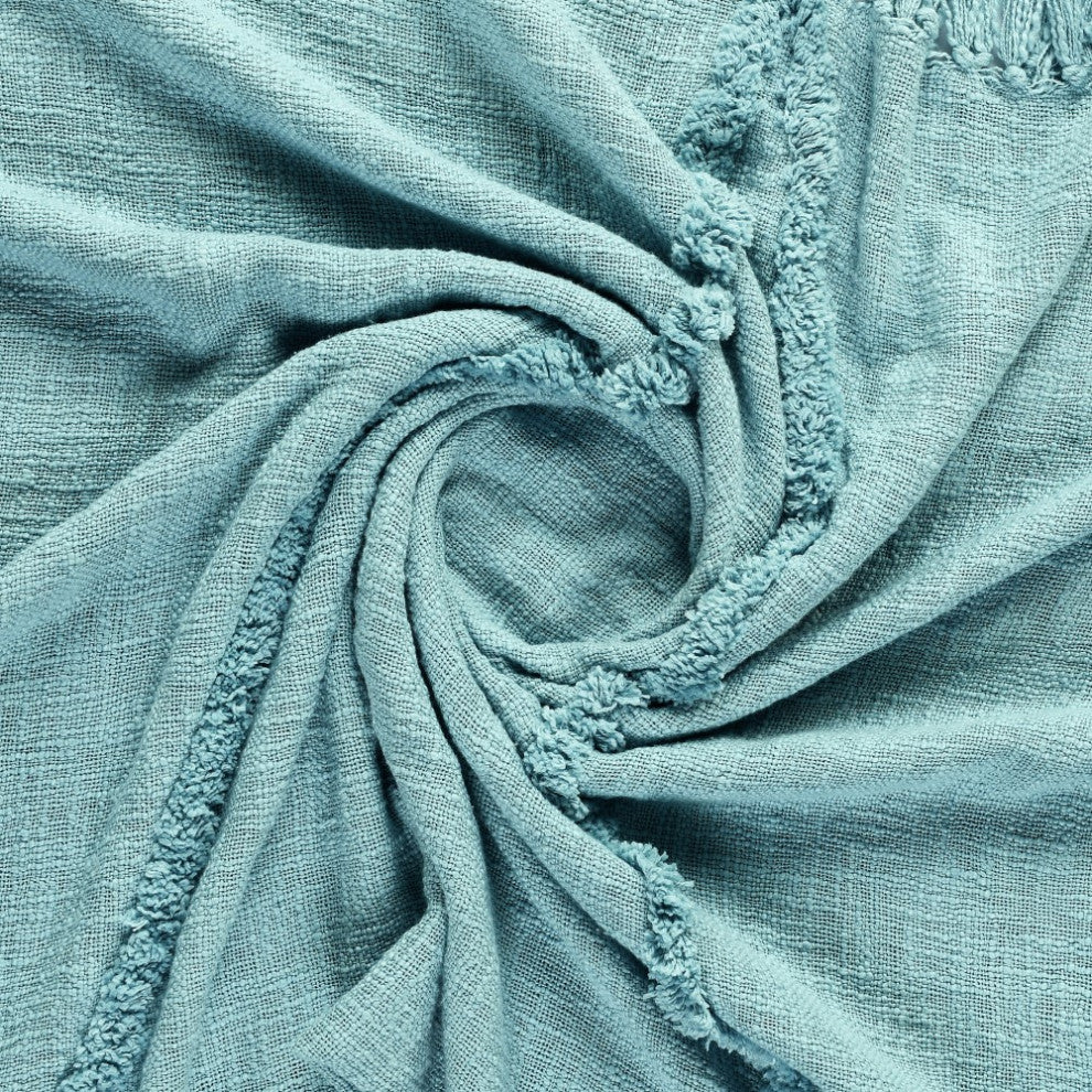 Bohemian Basics Decorative Diamond Tufted Cotton Throw Blanket, Aqua Sky Blue