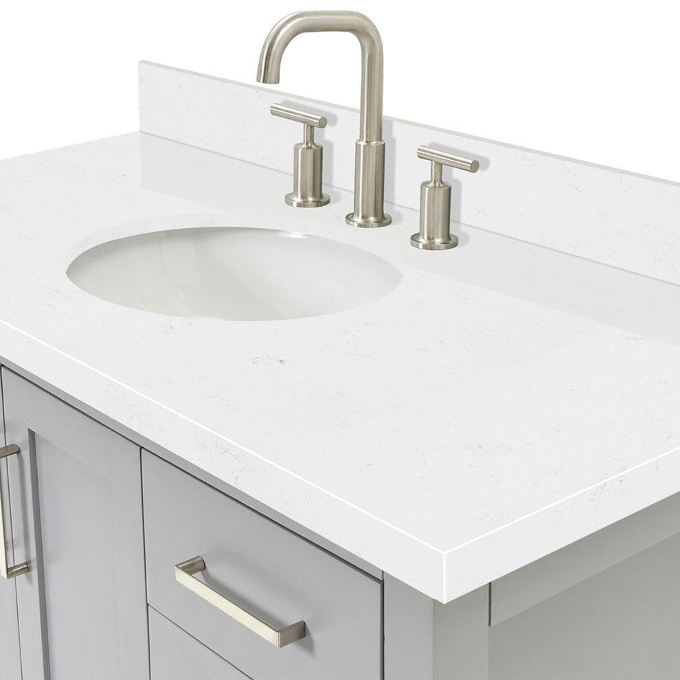 Ariel Magnolia 36"  Single Oval Sink Vanity, Carrara Quartz, Gray