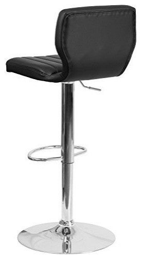Black Vinyl Adjustable Height Barstool, Vertical Stitch Back, Chrome Base