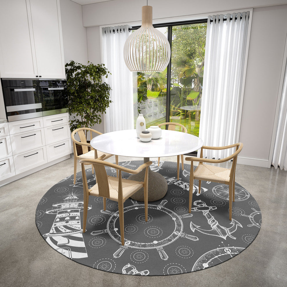 Indoor/Outdoor Harbor HA9 Grey Machine Washable 8' x 8' Round Rug