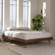 Mid-Century Modern Walnut Brown Finished Solid Wood Bed Frame, King