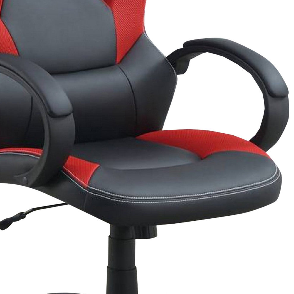 Benzara BM266486 Office Chair With Curved Cut Out Padded Back, Black and Red
