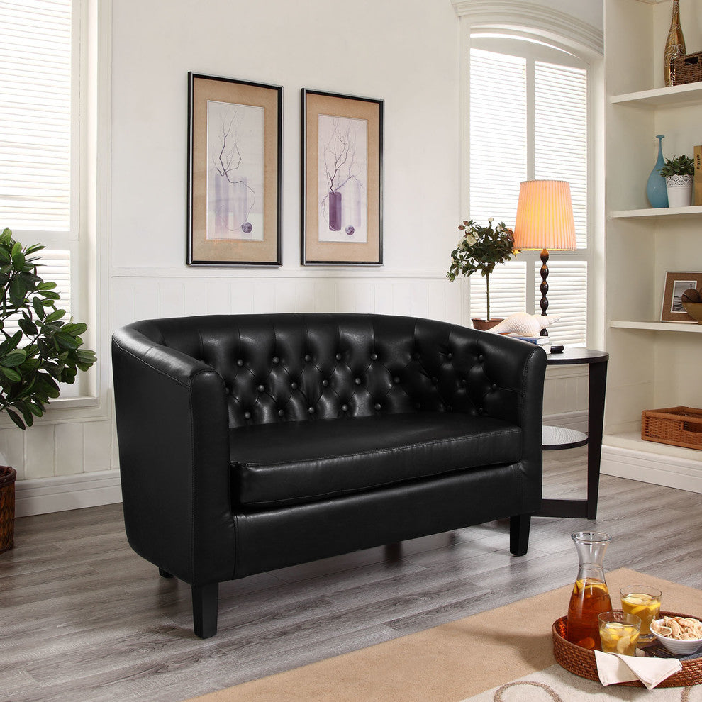 Modern Contemporary Living Room 2 Seater Loveseat Black