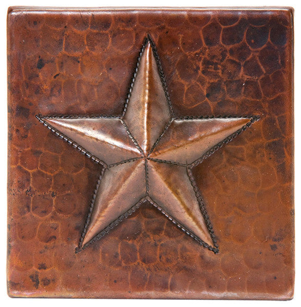 4"x4" Hammered Copper Star Tile, Set of 4