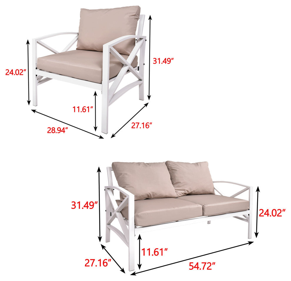3 Pieces Outdoor Metal Patio Sectional Sofa Set With Cushions, Camel