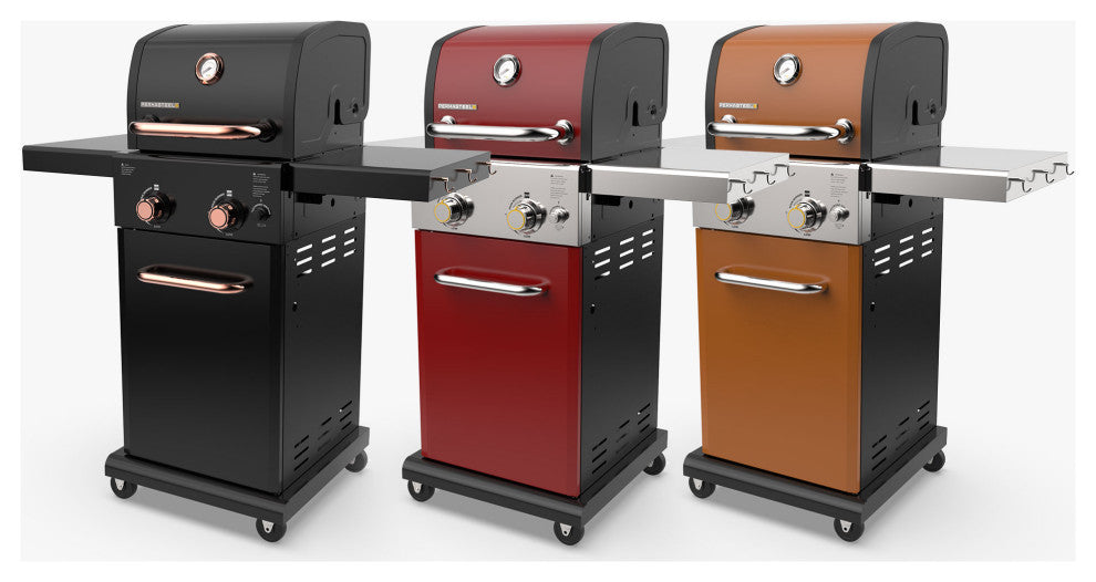 Permasteel 2 Burner Gas Grill with Folding Side Shelves, Red