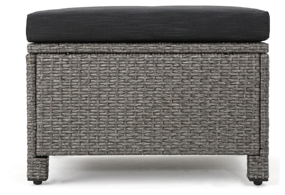 GDF Studio Lorita Outdoor 5-Piece Gray Wicker Sectional Sofa With Black Cushions