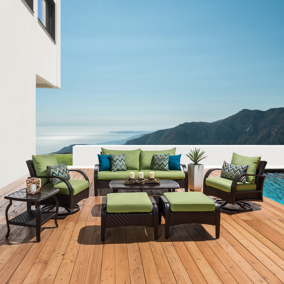 Barcelo 7 Piece Aluminum Outdoor Patio Motion Club Deep Seating Set, Green