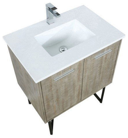 Lancy Modern Rustic Acacia 30" Square Sink Bathroom Vanity, Labaro Rose Gold Fau