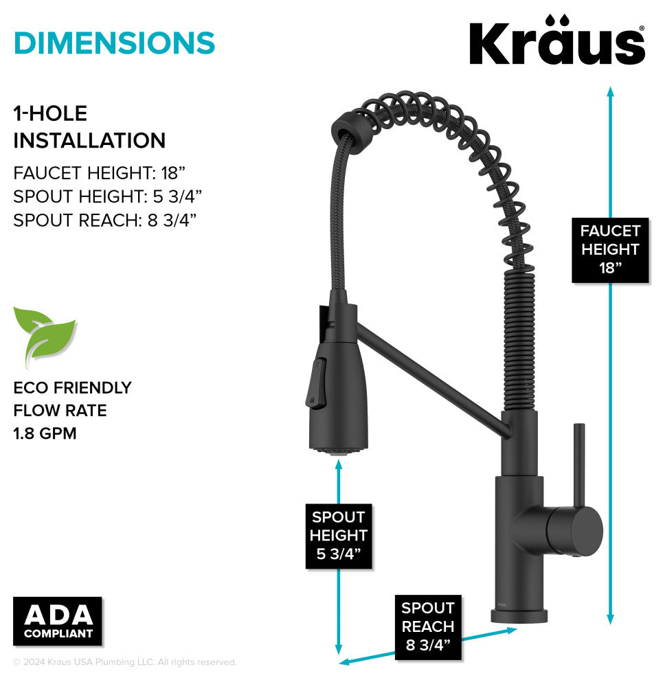 KRAUS Coda Commercial Style 2-Function 1-Handle Pull Down Kitchen Faucet, MB