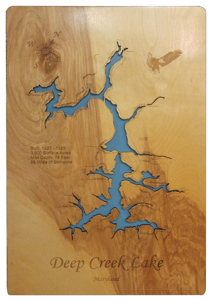 Deep Creek Lake, Maryland-Wood Lake Map, Medium Framed