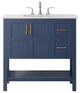 36" Vanity in Royal Blue with Carrara White Marble Countertop Without Mirror