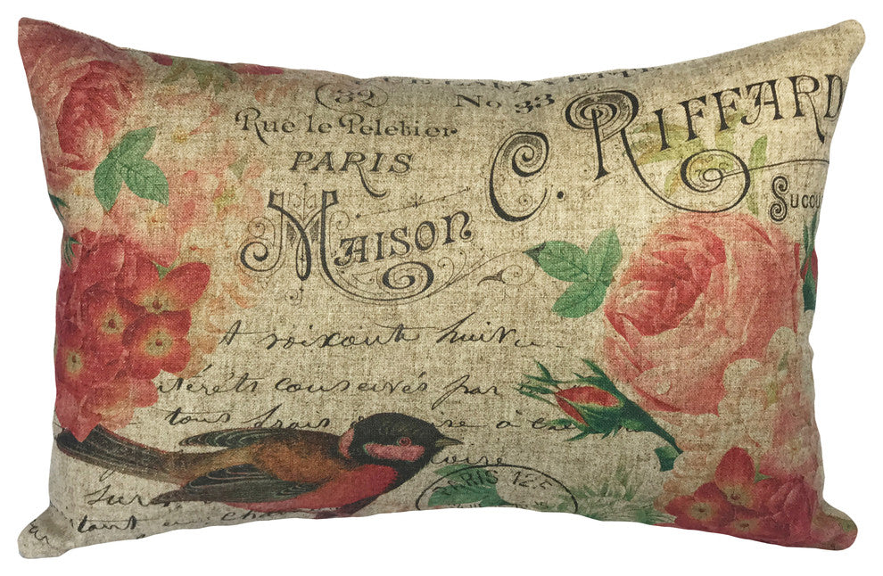 Bird with Flowers Linen Pillow