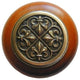 Fleur-de-Lis Wood Knob, Antique Brass, Cherry Wood Finish, Antique Brass