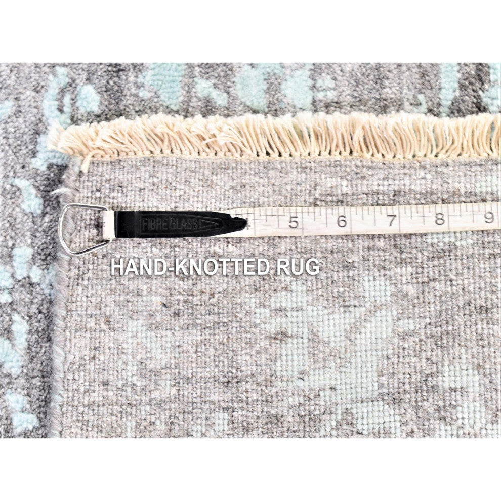 Silver Broken Persian Design Hand Knotted Wool and Silk Square Rug, 12'0"x12'0"
