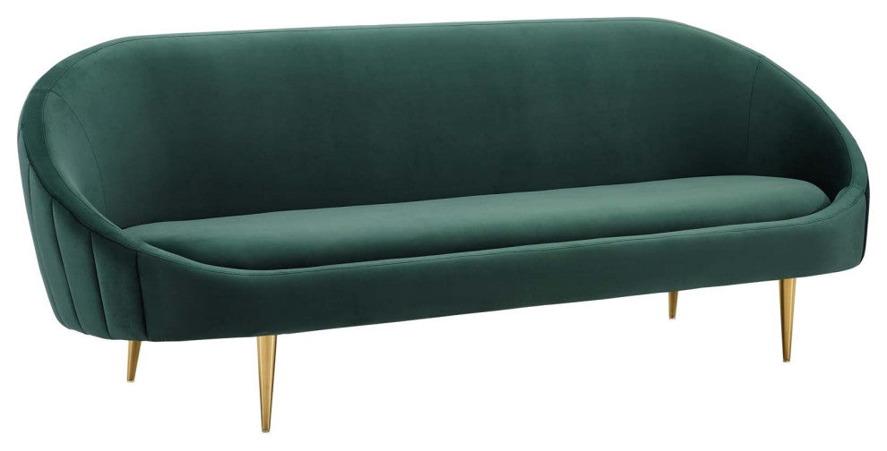Sublime Vertical Curve Back Performance Velvet Sofa, Green
