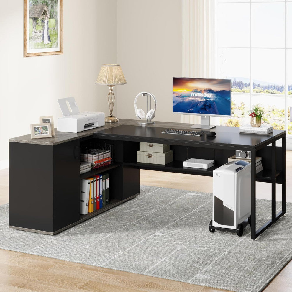 Tribesigns Executive Desk, L Shaped Desk with Cabinet Storage