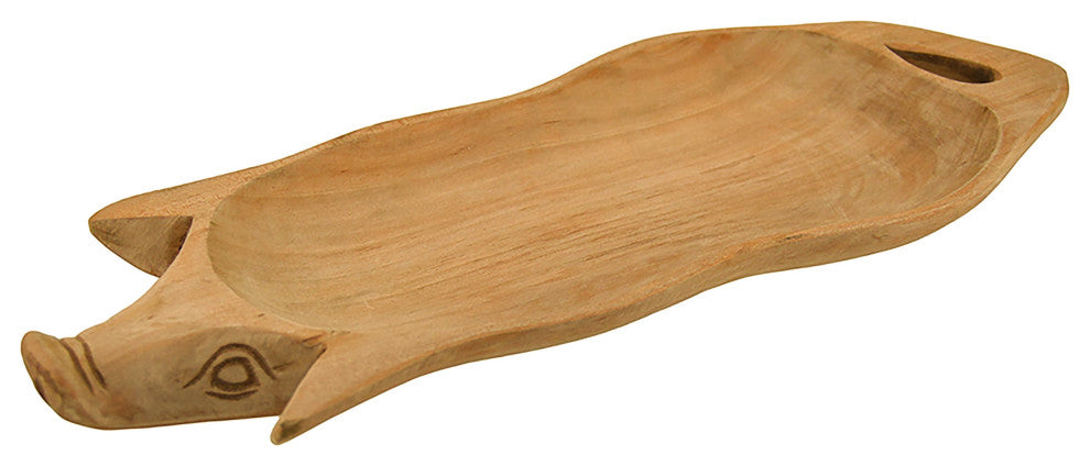 Hand Carved Pig Shaped Decorative Wooden Serving Tray 15 Inch