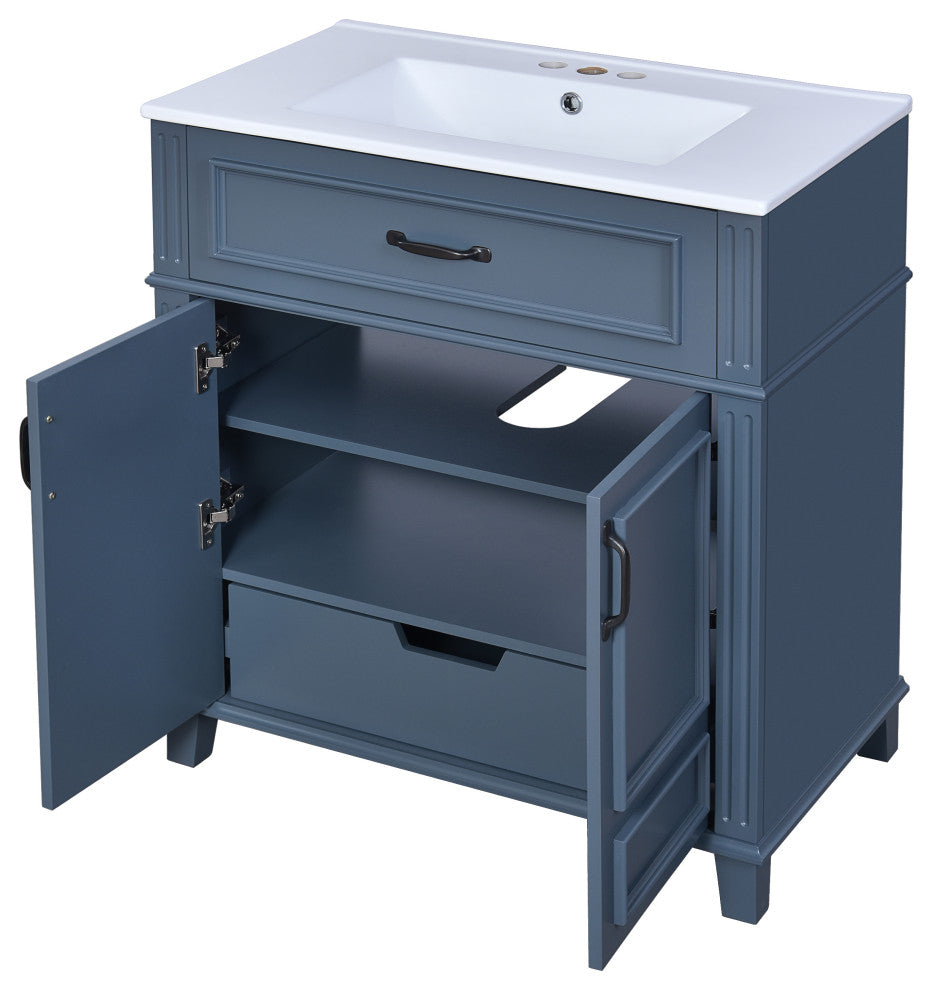 30 inches Freestanding Bath Vanity Set, Blue, Integrated Ceramic Sink
