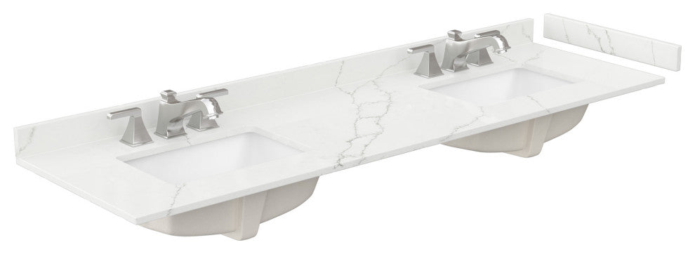 Elan 72" Double Vanity, White, Giotto Quartz Top, 3-Hole, Black Trim