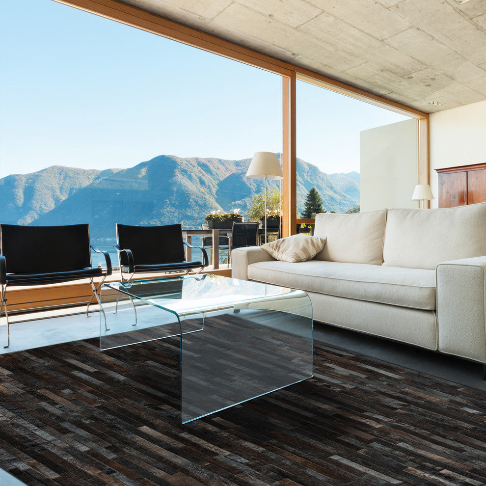 Cowhide Patchwork Rug, Poseidon, Cassiterite, 5'x8'