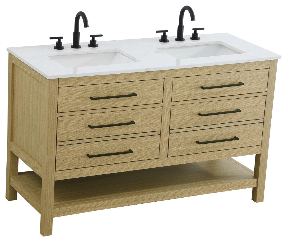 Home Living 60" Double Bathroom Vanity, Honey Brown