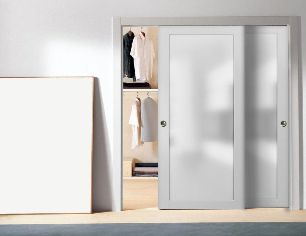 Planum 2102 Closet Bypass Doors 84 x 96, White Silk Tracks Hardware