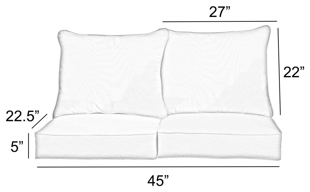 Sorra Home Pensacola Multi Deep Seating Loveseat Pillow With Cushion Set, 22.5x5