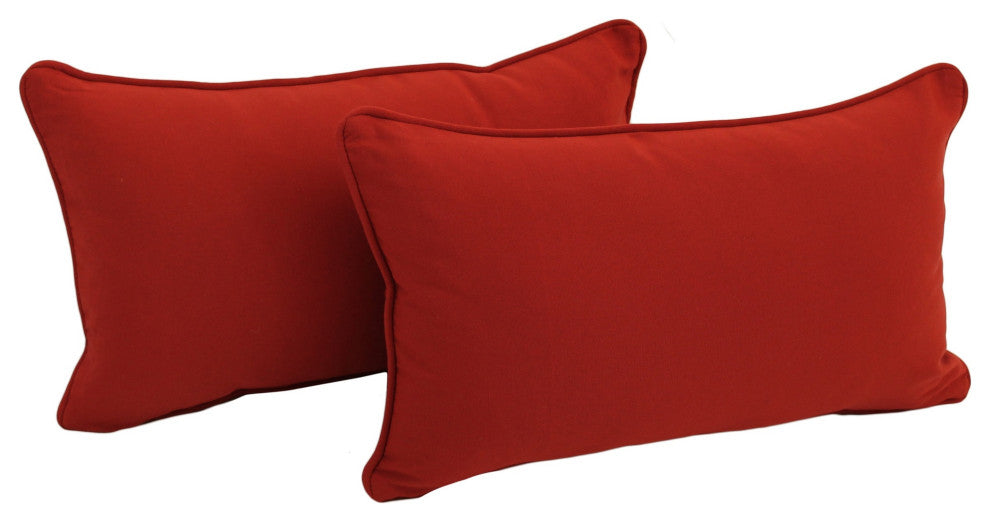 20"X12" Double-Corded Solid Twill Back Support Pillows, Set of 2, Ruby Red