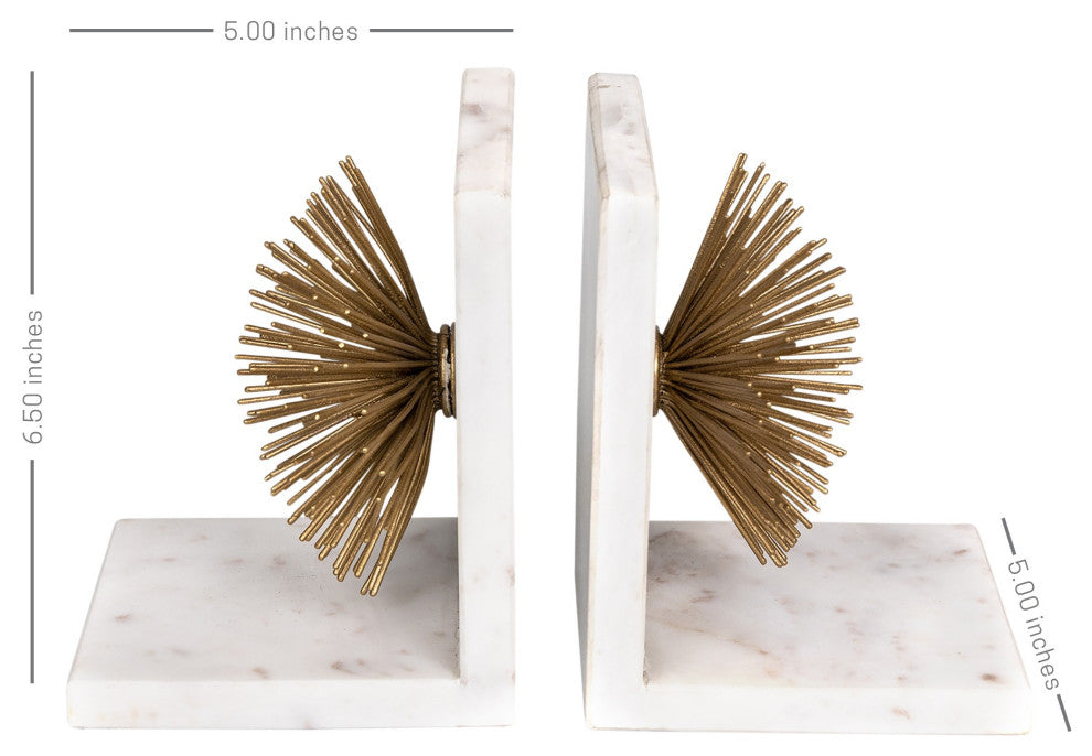 Marble and Gold Iron Burst Bookends