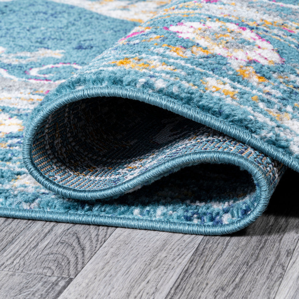 Zelda Bohemian Cottage Medallion Turquoise/Gray 2 ft. x 8 ft. Runner Rug