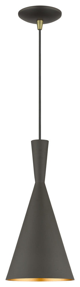 Waldorf 1-Light Bronze Pendant, Antique Brass Accents