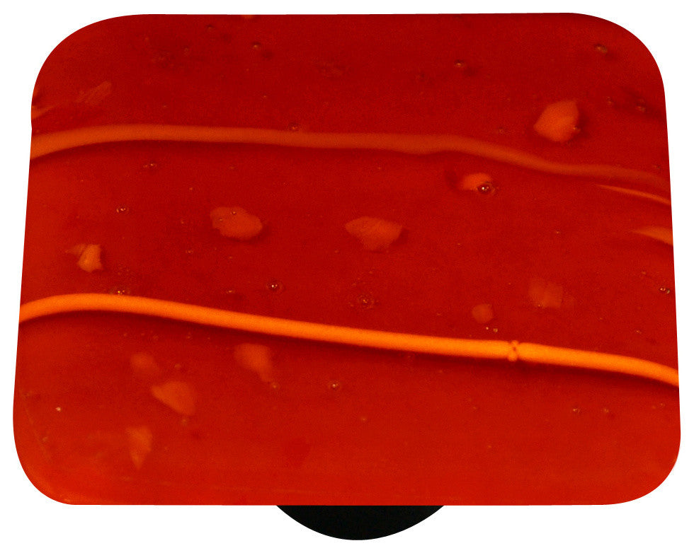 Art Glass Square Mardi Gras Knob, Alum Post, Orange Mg, Red