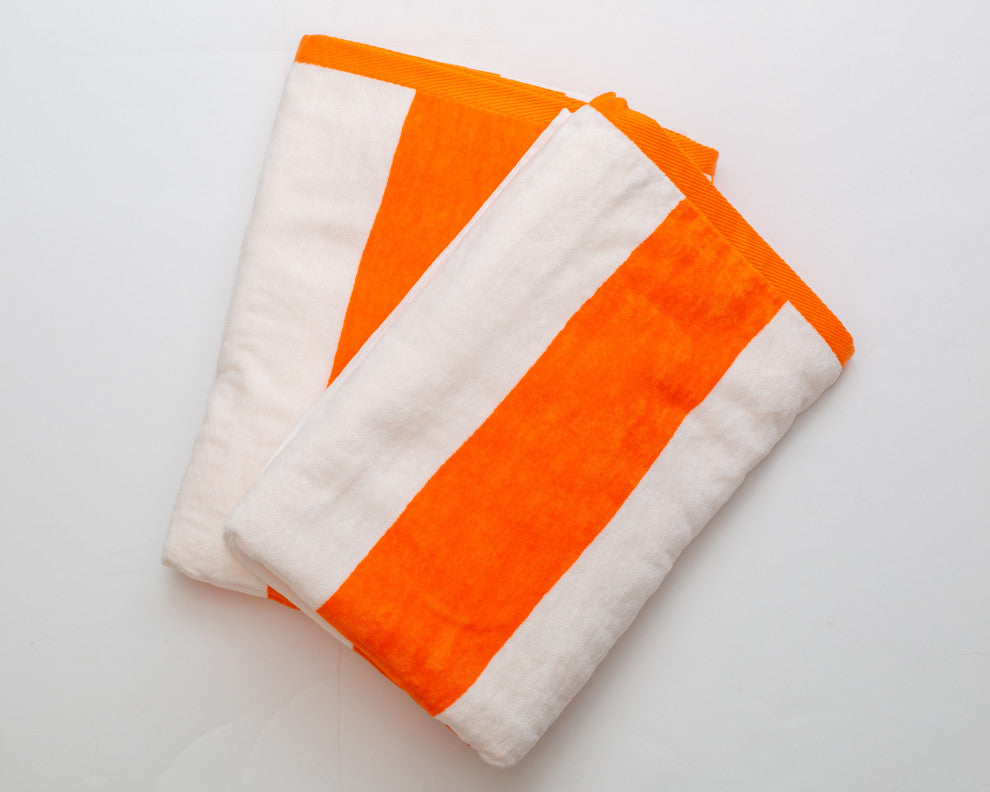 Tropical Cabana 100% Cotton Beach Towel, Set of 2, Orange