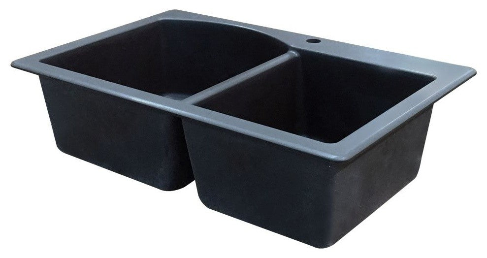 Aversa 33" silQ Granite Drop-in Double Bowl Kitchen Sink with 4 Holes in Black