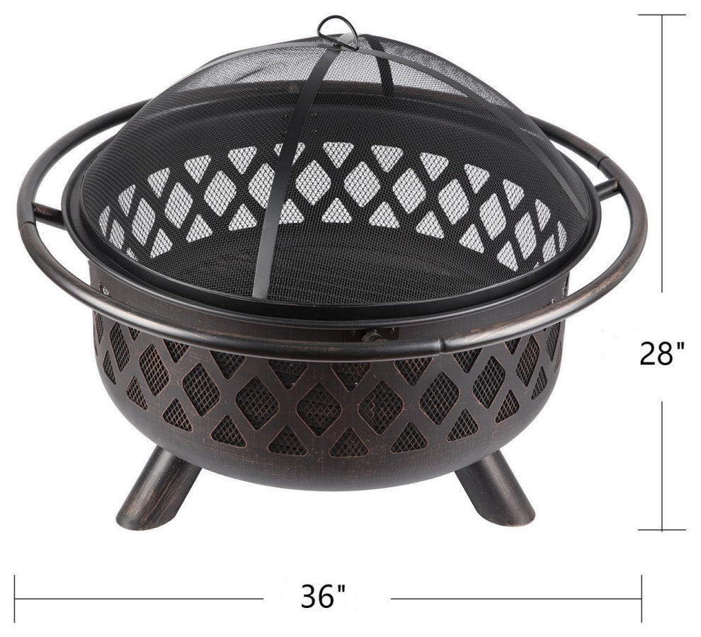 28'' H x 36'' W Iron Wood Burning Outdoor Fire Pit
