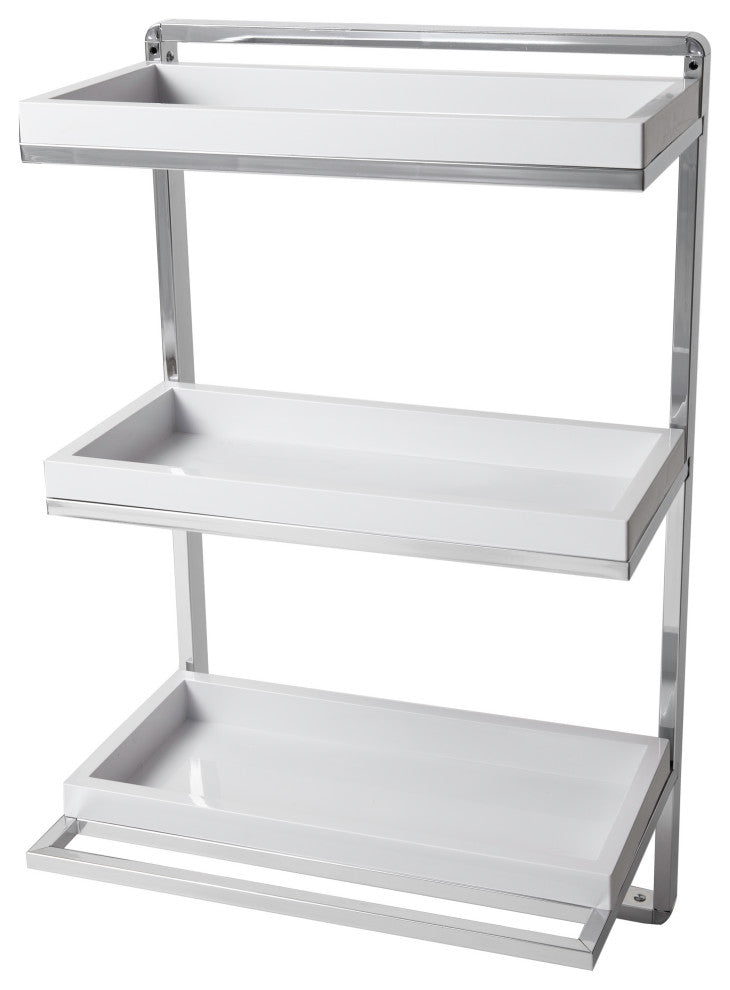 Wall Mount 3-Tier Bathroom Shelf With Towel Bar and Removable Trays