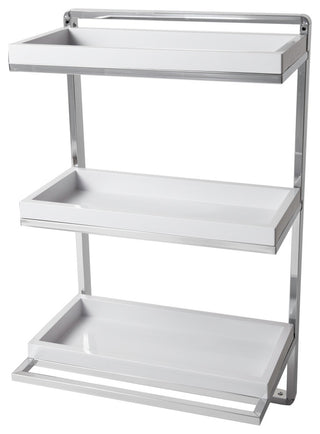 Wall Mount 3-Tier Bathroom Shelf With Towel Bar and Removable Trays