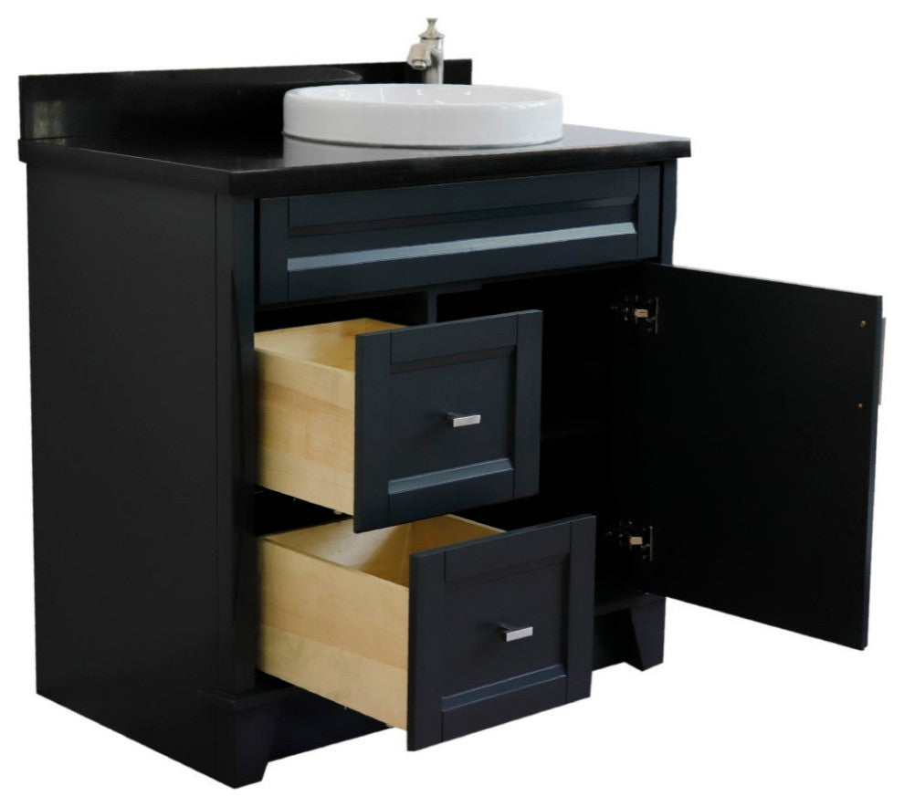 37" Single Sink Vanity, Dark Gray Finish With Black Galaxy Granite