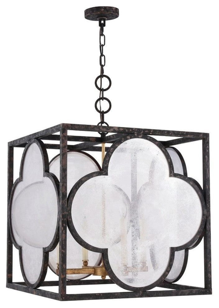 Trinity 22" Four Light Pendant Aged Copper Clear Seeded Glass