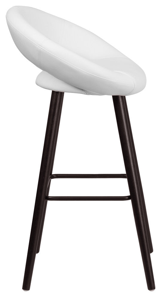 Kelsey Series 30" Vinyl Barstool With Cappuccino Wood Frame, White