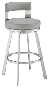 Armen Living Lynof 30" Swivel Faux Leather/Metal Bar Stool in Light Gray/Chrome