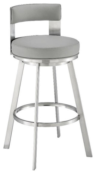 Armen Living Lynof 30" Swivel Faux Leather/Metal Bar Stool in Light Gray/Chrome