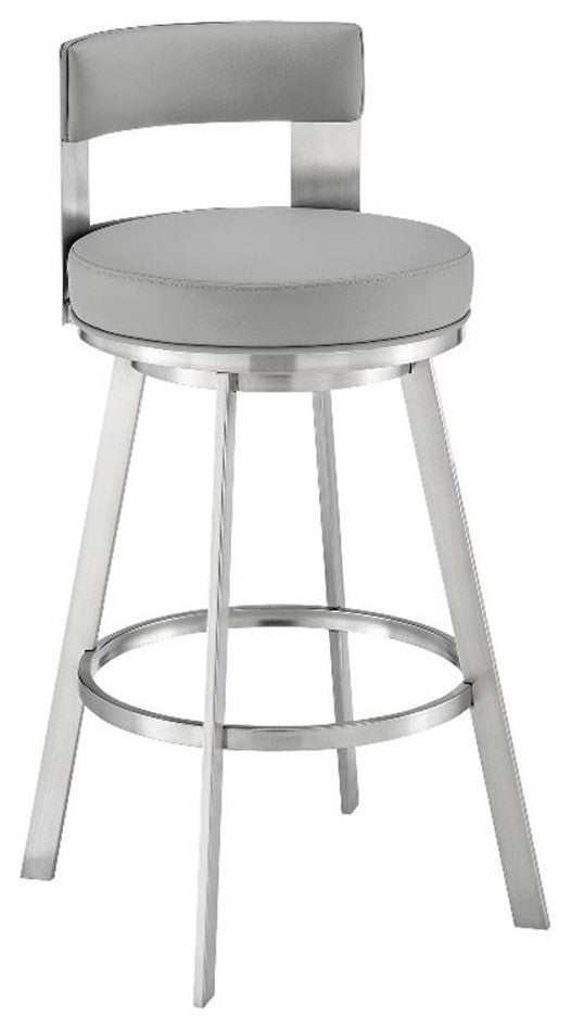 Armen Living Lynof 30" Swivel Faux Leather/Metal Bar Stool in Light Gray/Chrome