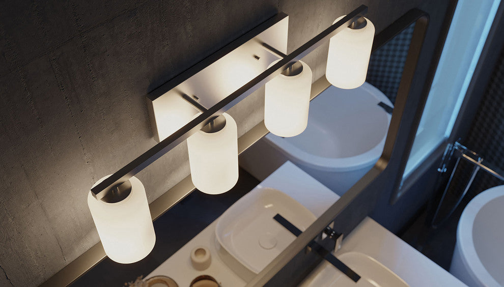Leo 31" Vanity, Clear Glass Shade, Satin Nickel Finish