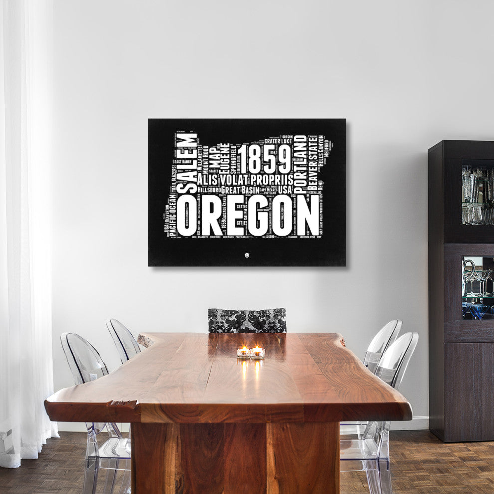 "Oregon Black and White Map" Fine Art Print