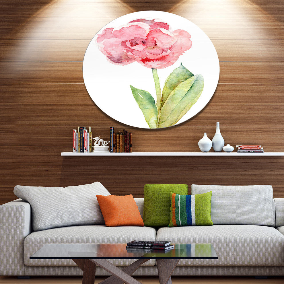Single Pink Tulip On White Background, Flower Disc Metal Wall Art, 23"