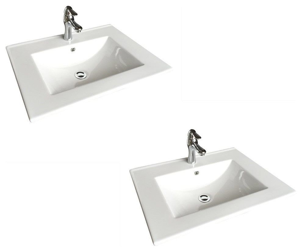 White Porcelain Drop In Sink with Chrome Faucet and Sink Drain Pack of 2